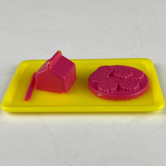 Barbie Pretend Food Tray Milk Straw Cookies Yellow Tray Plate Playset Accessory - Picture 3 of 5